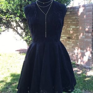 BEBE CROCHET HALTER NECK BACKLESS BLACK MINI DRES